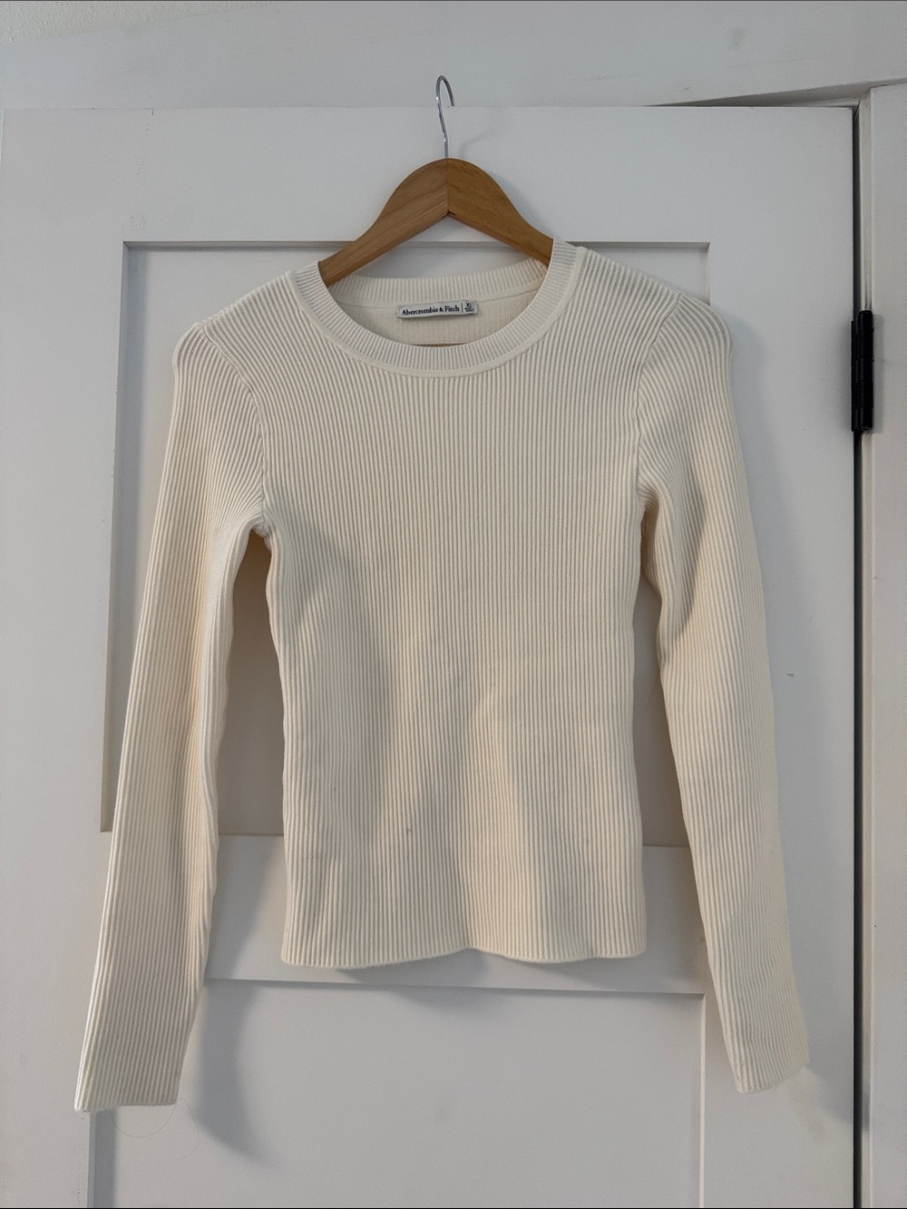 Abercrombie & Fitch Cream Ribbed Long-Sleeve Top